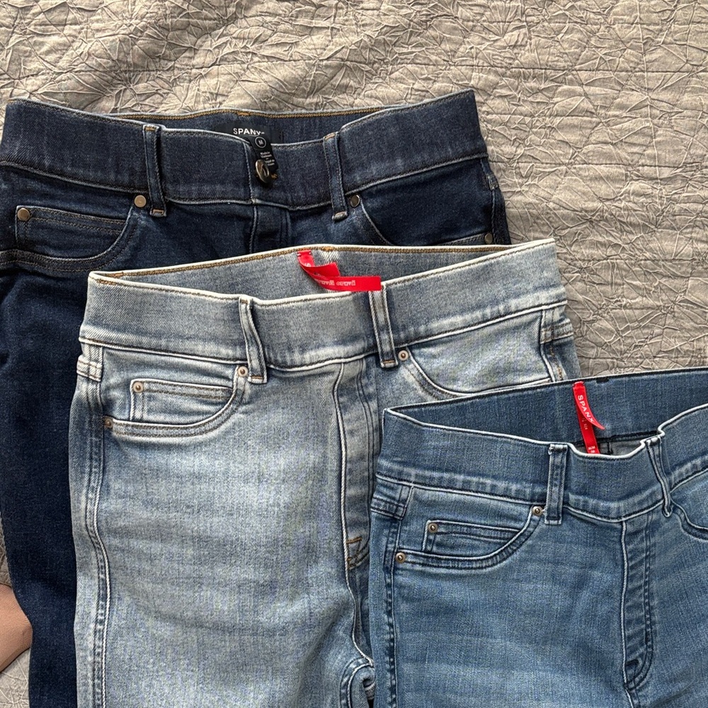 3 pair EUC - SPANX Dark, Light, and Medium Blue Ankle Jeans originally $110 each